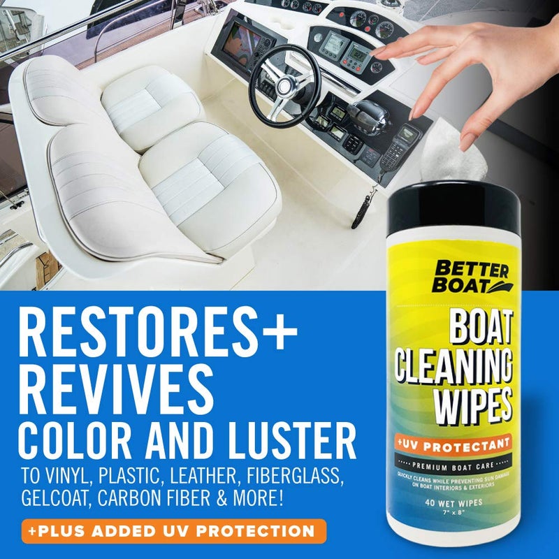 Better Boat Boat Cleaner Wipes with UV Protection, Marine Vinyl Cleaner and Protectant, for Boat Seats, Car Leather, Dashboard, Console, Interior, and Exterior Cleaning Supplies - Image 2